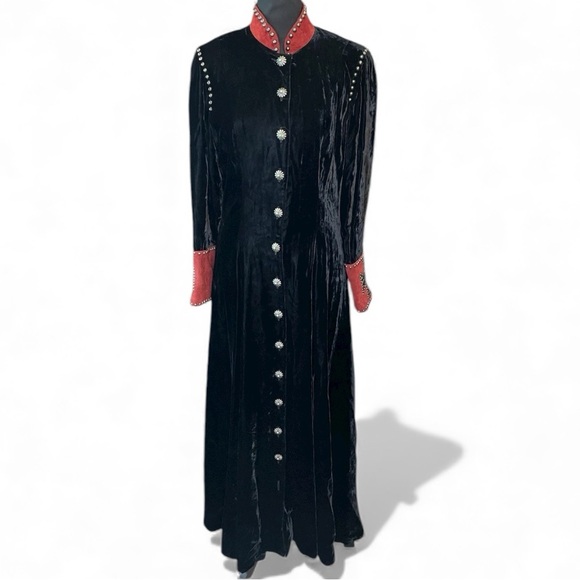 Double D Ranch heavily embellished black velvet duster jacket with red suede - Picture 3 of 14